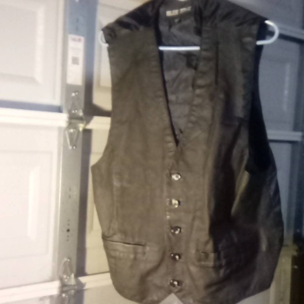 Blue zone vest shell genuine leather inside nylon five buttons black large